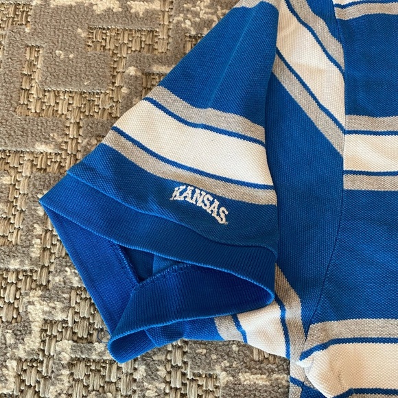 Vintage Kansas Jayhawks Joe College Polo Shirt Size Large Color Blue White - Picture 5 of 6